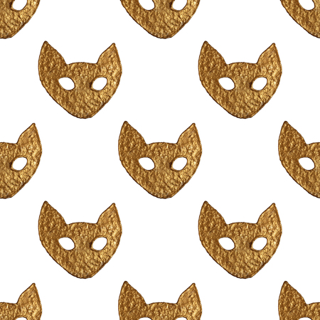 Abstract cat face pattern. Gold hand painted seamless background.の写真素材