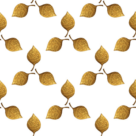 Leaves pattern. Gold hand painted seamless background. Abstract leaf golden illustration.の写真素材