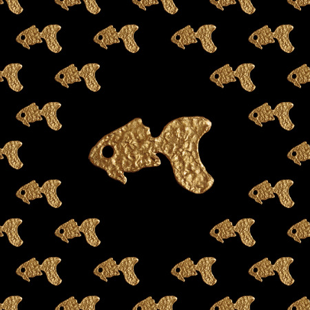 Gold fishes seamless pattern. Hand painted sea background. Abstract marine texture.の写真素材