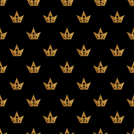 Crown pattern. Hand painted seamless background. Vintage gold illustration.の写真素材