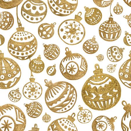 Gold Hand Painted Balls. Retro Winter Illustration.の写真素材