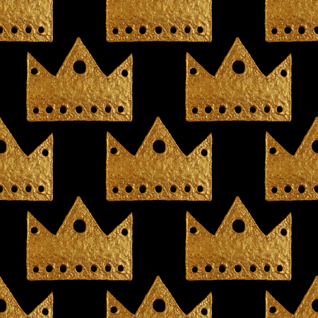 Crown pattern. Hand painted seamless background. Vintage gold illustration.の写真素材