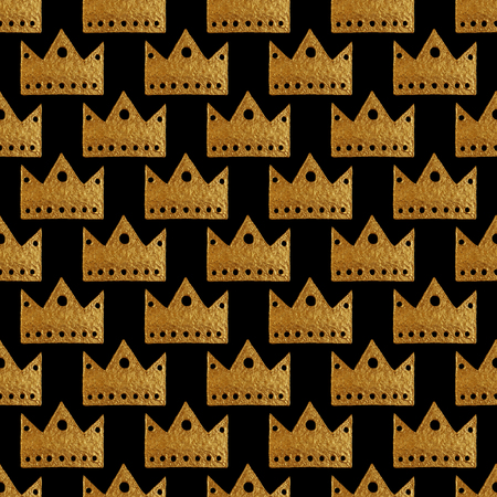 Crown pattern. Hand painted seamless background. Vintage gold illustration.の写真素材