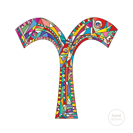 Aries zodiac sign. Horoscope vector illustration. Astrological hand drawn series. Magic symbol in modern style.のイラスト素材