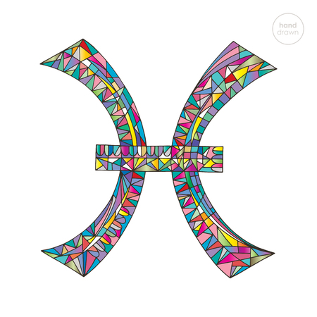 Pisces zodiac sign. Horoscope vector illustration. Astrological hand drawn series. Colorful bright magic symbol in modern style.の写真素材