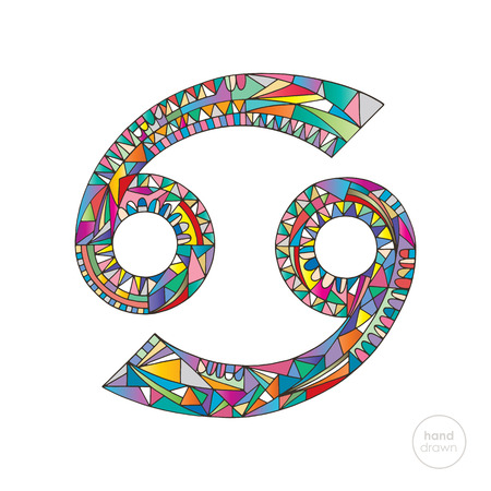 Cancer zodiac sign. Horoscope vector illustration. Astrological hand drawn series. Colorful magic symbol in modern style.の写真素材