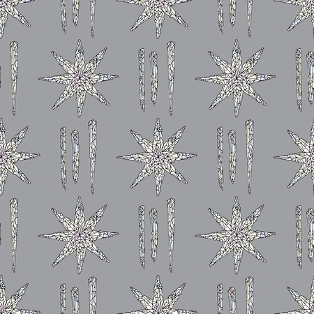 Hand drawn crystals pattern. Abstract stylized stars seamless background. Vector colorful texture for wallpaper, wrapping paper, textile design, surface, fabric.のイラスト素材