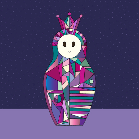 Matryoshka character hand drawn vector illustration. Nesting doll with crown in modern style.のイラスト素材