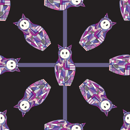 Girls cat vector seamless pattern. Abstract cute characters texture for surface design, textile, wrapping paper, wallpaper, phone case print, fabric.のイラスト素材