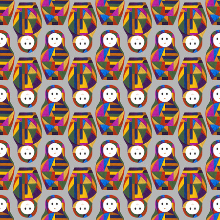 Watercolor abstract girls seamless pattern. Nesting doll characters texture for surface design, textile, wrapping paper, wallpaper, phone case print, fabric. Matryoshka hand painted background.の写真素材