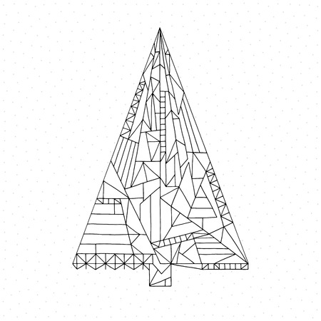 Christmas tree coloring book. Hand drawn abstract winter holidays vector illustration. Xmas background in modern style.のイラスト素材