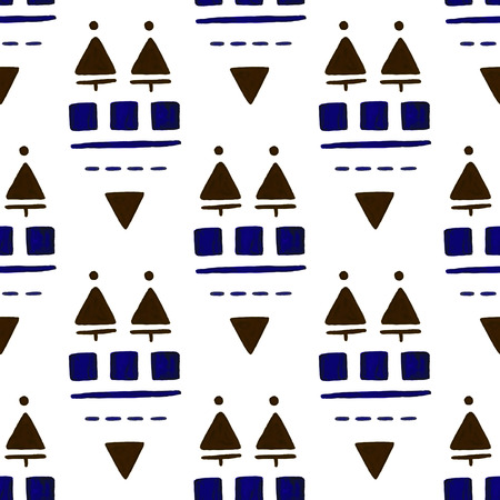 Hand painted abstract seamless pattern. Watercolor tribal geometric background.の写真素材