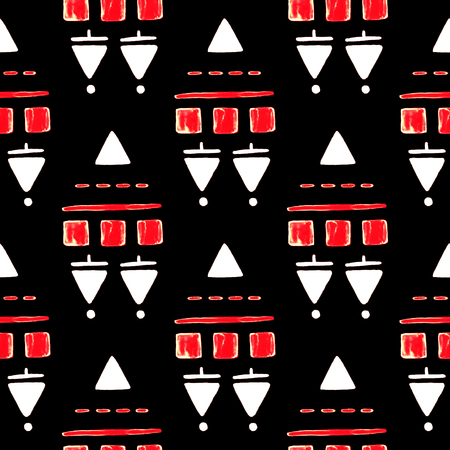 Hand painted abstract seamless pattern. Watercolor tribal geometric background.の写真素材