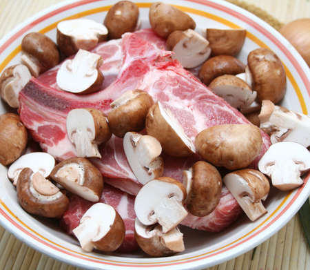 Meat and mushroomsの写真素材