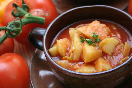 Soup of tomatoes and potatoesの写真素材