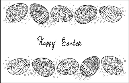 Easter egg icons collection in doodle style. Hand drawn illustration. Banner background.greeting card,page for coloring book.のイラスト素材