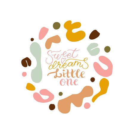 Mommy quote Sweet dreams Little one hand  lettering vector set.Baby Nursery and Bedroom poster. Calligraphy Quote for your designs: apparel,t shirts,bags,posters,merch, fabric, wall design.のイラスト素材