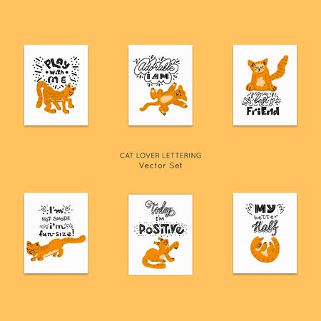 Hand drawn lettering quotes set made for CAT lovers. Unique vector posters collection with sayings and illustrations.Custom typography for your designs:t-shirts,bags,posters,merch.のイラスト素材
