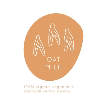 Oat Vegan Milk packaging Vector logo design template with plant icon in linear style. Abstract emblem for organic shop, healthy food store or vegetarian cafe.のイラスト素材