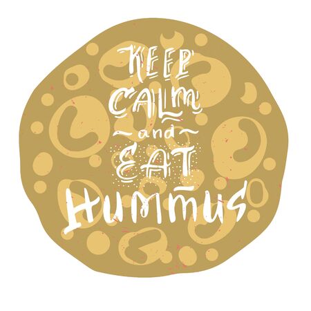 Hand drawn Hummus lettering  with different illustrations around. Unique vector quote poster.Custom typography for your designs: package, merch and t-shirts.のイラスト素材