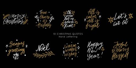 Hand drawn lettering quote templates bundle. Unique vector script collection of posters. Custom typography print for t shirts,bags,posters,merch,banners.のイラスト素材