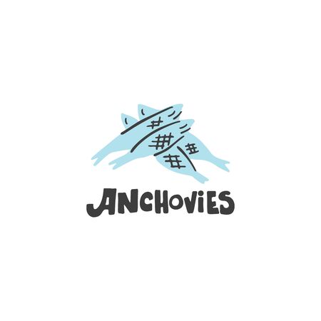 Omega 3 fatty acids sea food source drawing. Funny fish handdrawn vector icon. Textured illustration made in flat doodle style, colourful design.のイラスト素材