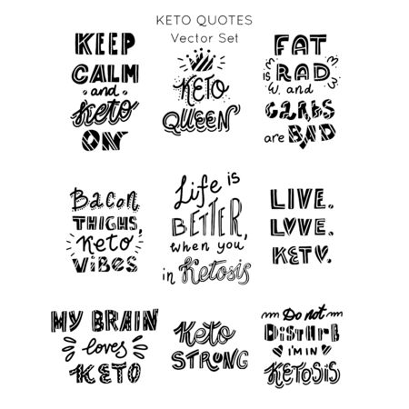 Ketogenic diet lettering vector set. Hand drawn lettering motivation quotes set. Premade designs.Custom typography for your designs:t-shirts,bags,posters,invitation.のイラスト素材