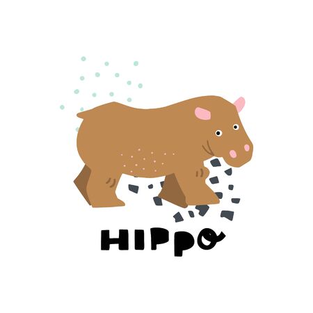 African safari vector set. Hand lettering quote - Hippo - with different illustrations around. Unique poster for your designs:t-shirts,bags,posters,merch.のイラスト素材