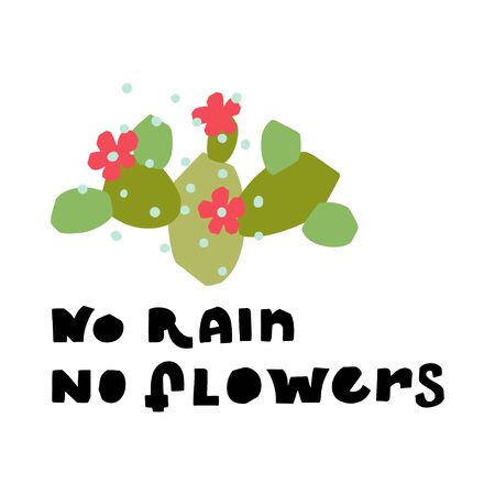 African safari vector set. Hand lettering quote - No Rain No Flowers - with different illustrations around. Unique poster for your designs:t-shirts,bags,posters,merch.のイラスト素材