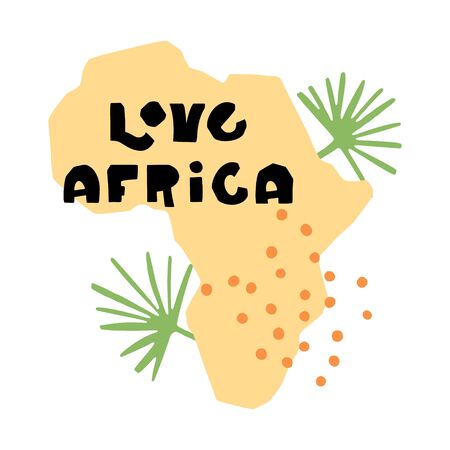 African safari vector set. Hand lettering quote - Love Africa - with different illustrations around. Unique poster for your designs:t-shirts,bags,posters,merch.のイラスト素材