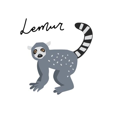 African safari Lemur animals clipart vector set. Hand drawn elements in paper-cut style. Nature inspired simple geometry shapes, textured illustration.のイラスト素材