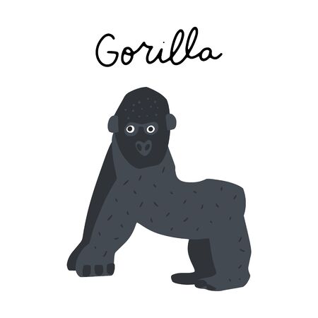 African safari Gorilla animals clipart vector set. Hand drawn elements in paper-cut style. Nature inspired simple geometry shapes, textured illustration.のイラスト素材