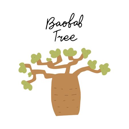 African safari Baobab tree clipart vector set. Hand drawn elements in paper-cut style. Nature inspired simple geometry shapes, textured illustration.のイラスト素材