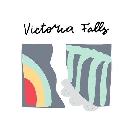 African safari Victoria Falls clipart vector set. Hand drawn elements in paper-cut style. Nature inspired simple geometry shapes, textured illustration.のイラスト素材