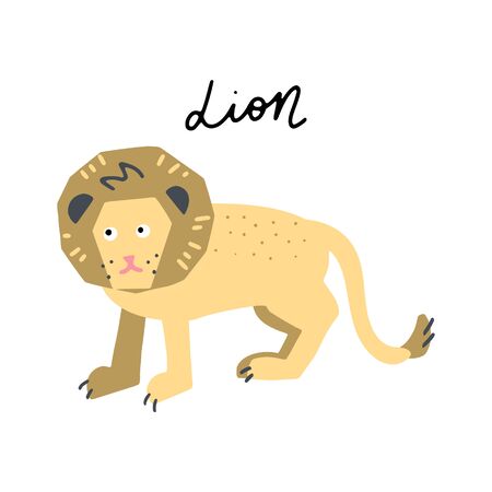 African safari Lion animals clipart vector set. Hand drawn elements in paper-cut style. Nature inspired simple geometry shapes, textured illustration.のイラスト素材