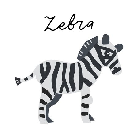 African safari Zebra animals clipart vector set. Hand drawn elements in paper-cut style. Nature inspired simple geometry shapes, textured illustration.のイラスト素材