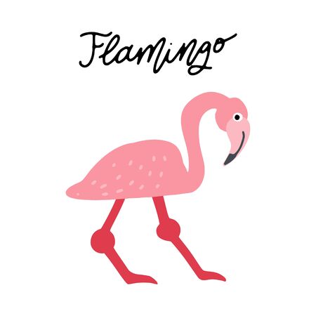 African safari Flamingo animals clipart vector set. Hand drawn elements in paper-cut style. Nature inspired simple geometry shapes, textured illustration.のイラスト素材