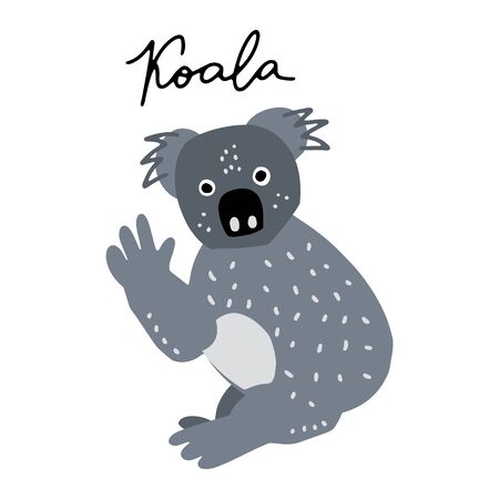 Australian bear Coala vector illustration clipart. Kids design poster. Wild mammal drawing in scandinavian style. Handwritten lettering. Exotic wildlife. のイラスト素材
