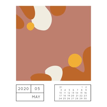 Collage style Fluid organic geometry shapes 2020 May calendar. Modern and original wall art design. Social media mockup. Week starts on subnday.のイラスト素材