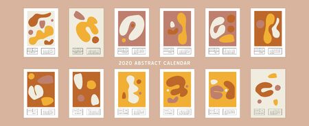 Collage style Fluid organic geometry shapes 2020 calendar. Modern and original wall art design....