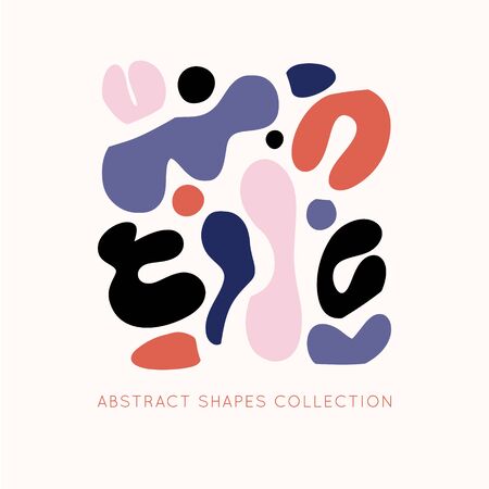 Collage style Fluid organic geometry shapes collection. Modern  wall art design. Social media mockup. Promotion square web banner for mobile apps. Design of advertising in social networks.のイラスト素材