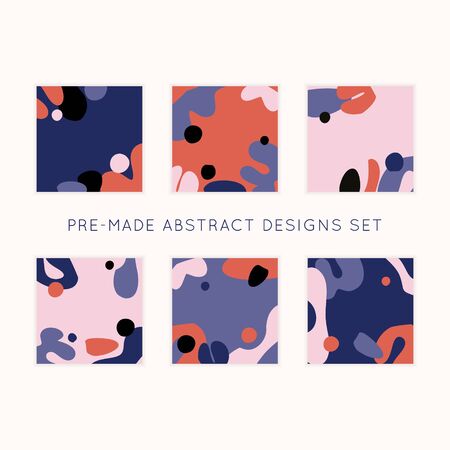 Collage style Fluid organic geometry shapes backgrounds collection. Modern and original textile, wrapping paper, wall art design. Social media mockup. Promotion square web banner for mobile apps. Design of advertising in social networks.のイラスト素材