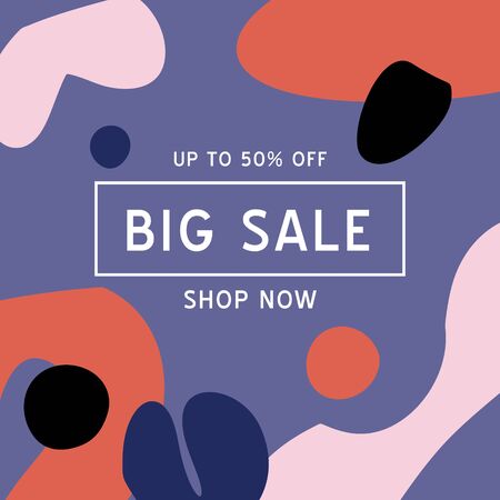 Big Sale banner template for social media. Feminine abstract background. Fluid moder style.のイラスト素材