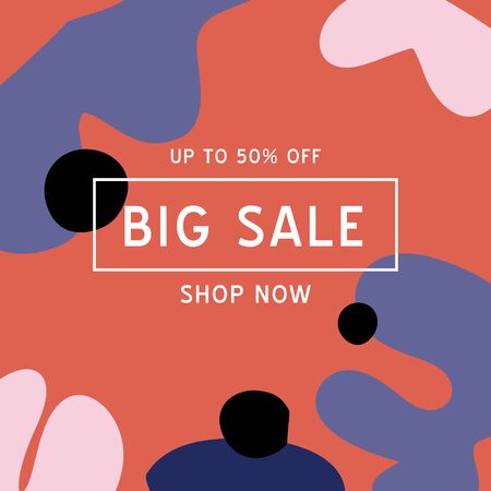 Big Sale banner template for social media. Feminine abstract background. Fluid moder style.のイラスト素材