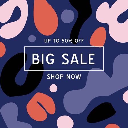 Big Sale banner template for social media. Feminine abstract background. Fluid moder style.のイラスト素材