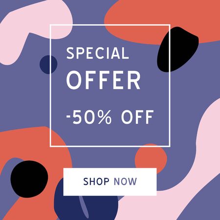 Special Offer Sale banner template for social media. Feminine abstract background. Fluid moder style.のイラスト素材