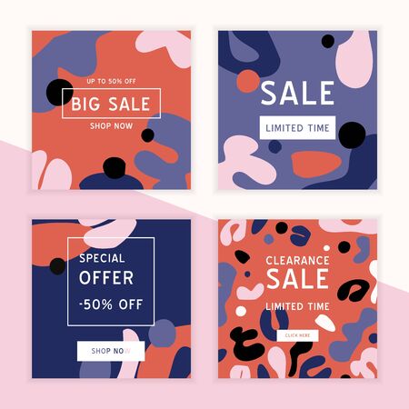 Sale banners templates for social media. Feminine abstract background. Fluid moder style. Backdrops bundle.のイラスト素材