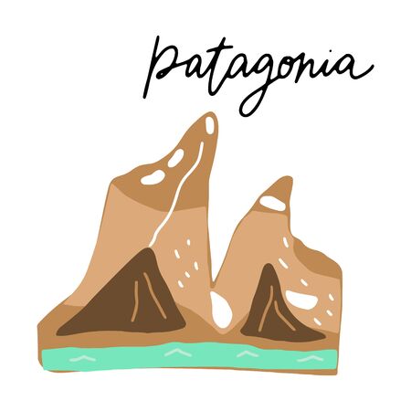 South America Landmark Patagonia vector illustration. Vector isolated clipart. Kids design poster. Drawing in scandinavian style. Handwritten lettering.のイラスト素材