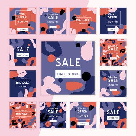 Sale banners templates for social media. Feminine abstract background. Fluid moder style. Backdrops bundle.のイラスト素材