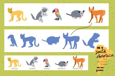 Scandinavian design Funny maze for children. Find the correct shadow educational game for kids. Vector learning collection.のイラスト素材